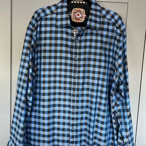Robert Graham Blue and Black Plaid Shirt